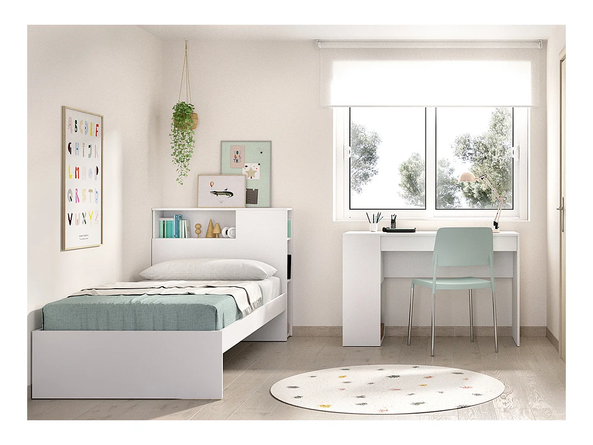 Ensemble de tête de lit + structure de lit + bureau pour enfant coloris blanc