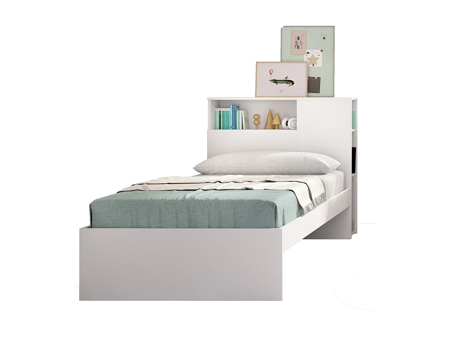 Ensemble de tête de lit + structure de lit + bureau pour enfant coloris blanc