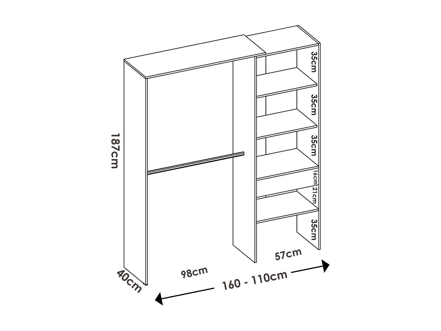 Ensemble de lit gigogne avec 2 tiroirs + Table de nuit + armoire pour enfant coloris blanc