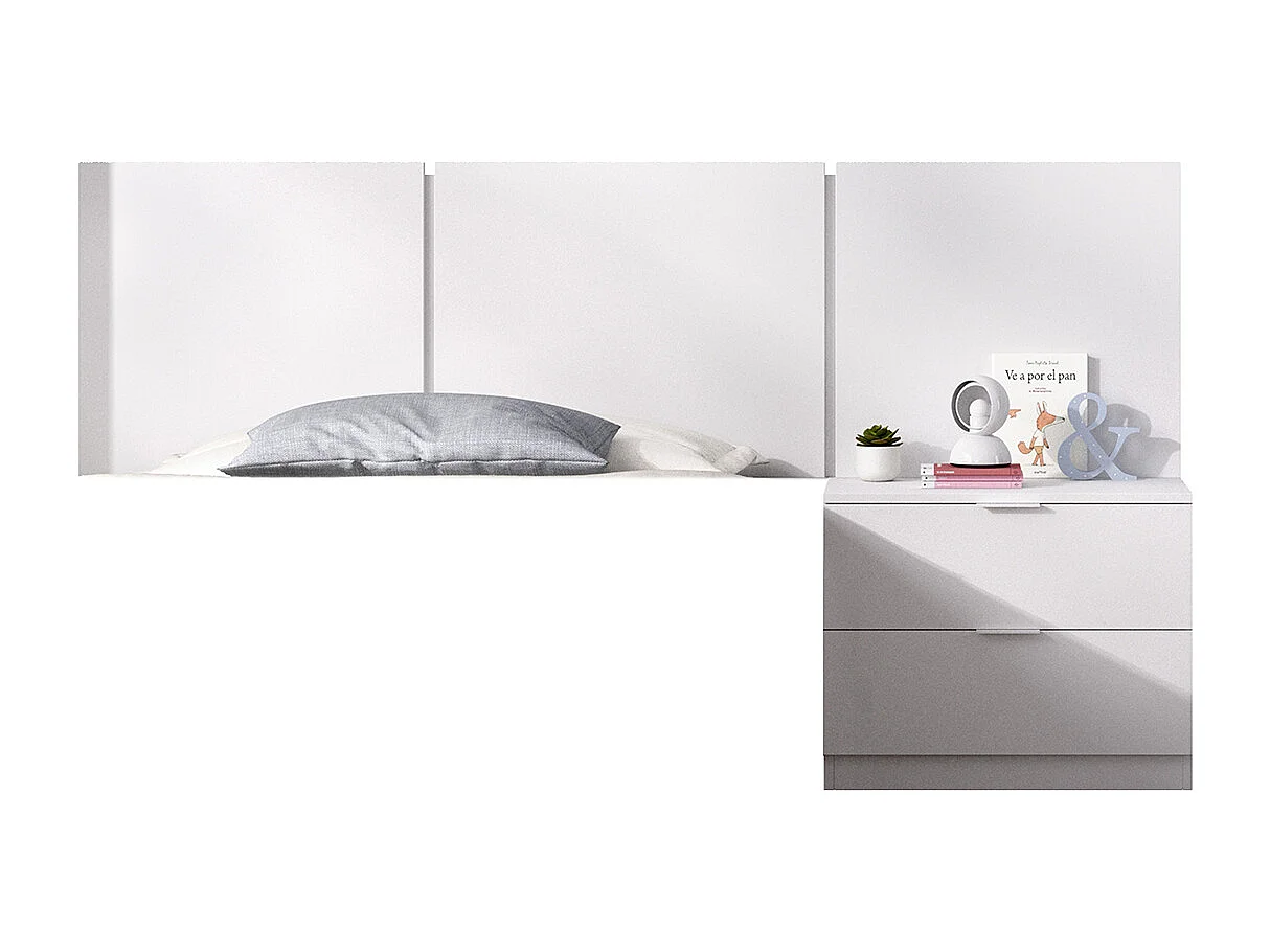 Ensemble de tête de lit + table de chevet avec 2 tiroirs + bureau pour enfant coloris blanc