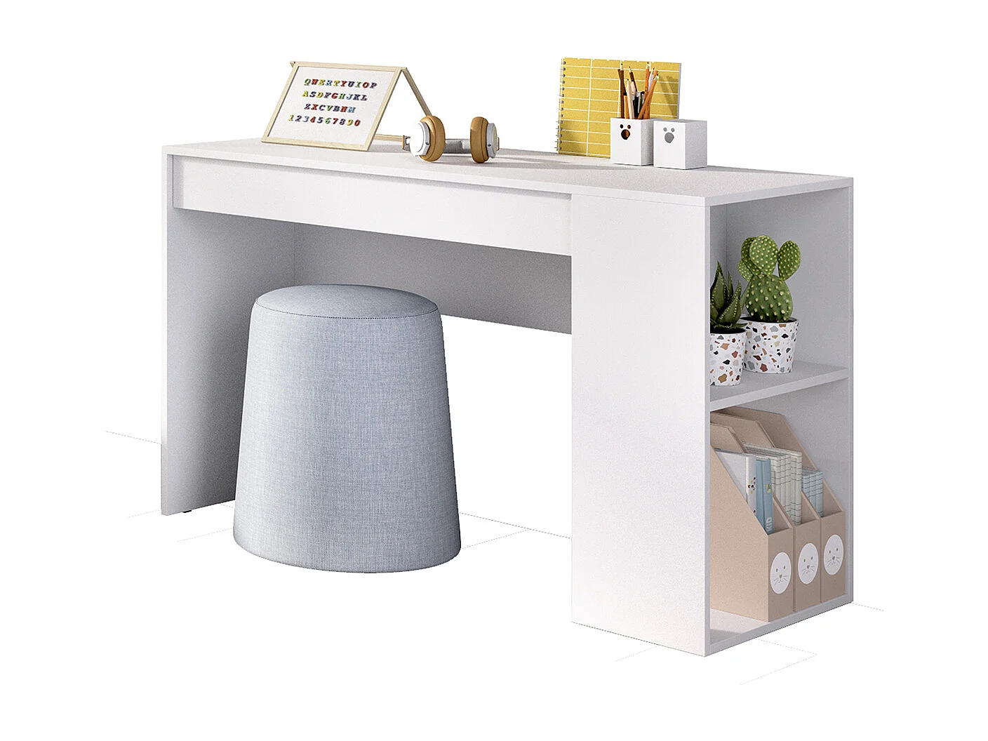 Ensemble chambre enfant, couchage 90 x 190 cm imitation lamelles, blanc