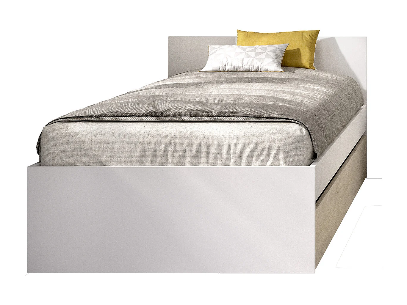 Ensemble de lit avec 1 tiroir 90x190 cm + table de nuit avec 2 tiroirs + meuble de bureau avec 1 tiroir pour enfant coloris blanc, chêne naturel