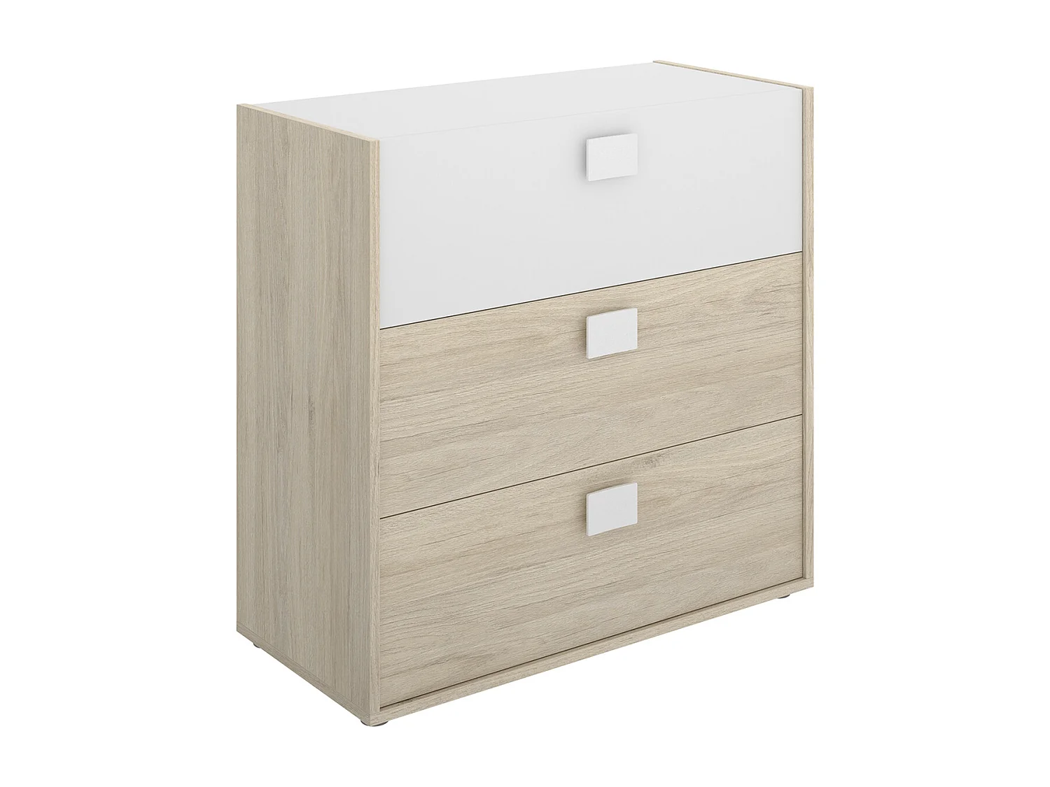 Ensemble chambre à coucher pour enfant complète  ( lit enfant 190x90 cm avec 2 tiroirs + table de chevet + commode ) coloris blanc, chêne naturel