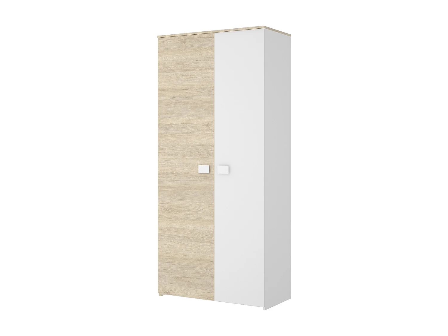 Ensemble chambre à coucher pour enfant complète ( lit enfant 190x90 cm avec 2 tiroirs + table de chevet + armoire + commode ) coloris blanc, chêne naturel