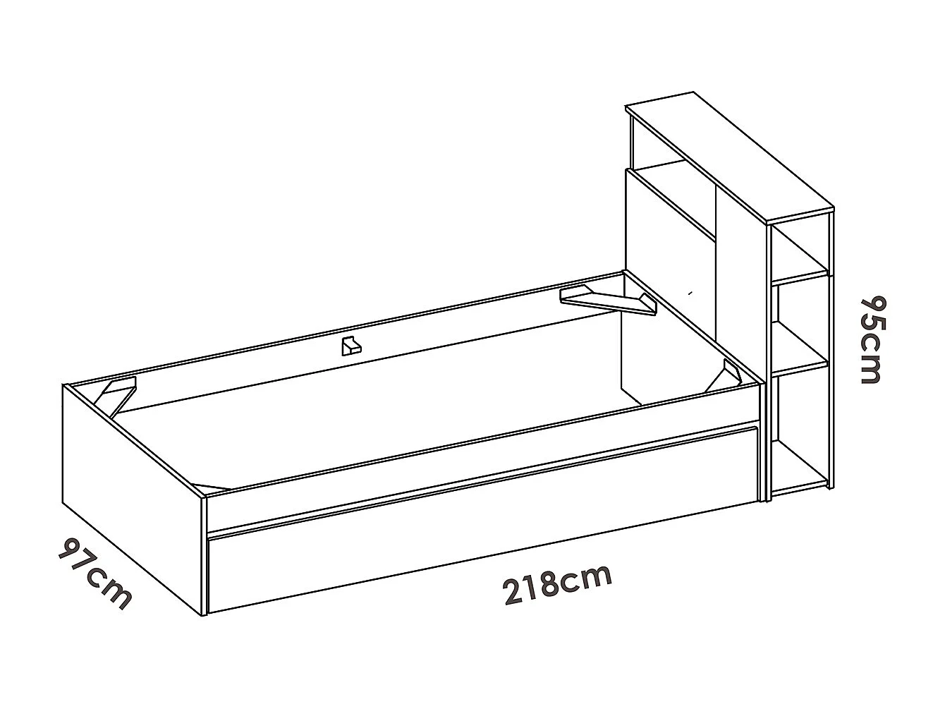 Ensemble de tête de lit et structure avec tiroir de lit + Bureau + armoire avec 2 portes pour enfant coloris chêne naturel, blanc