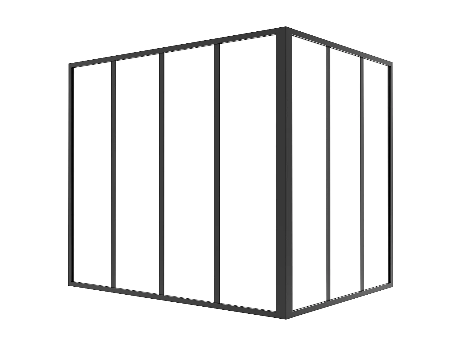 Glaswand Ecklösung - 120 x 90 x 105 cm - thermolackiertes Aluminium - Schwarz - BAYVIEW