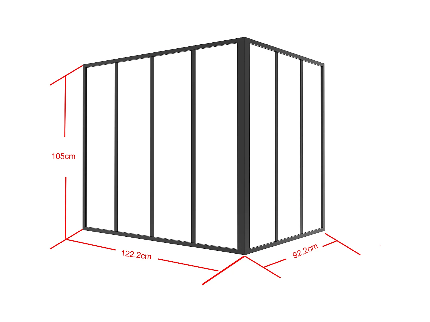 Hjørnevegg av termolakkert aluminium - L120 x L90 x B105 - Sort - BAYVIEW