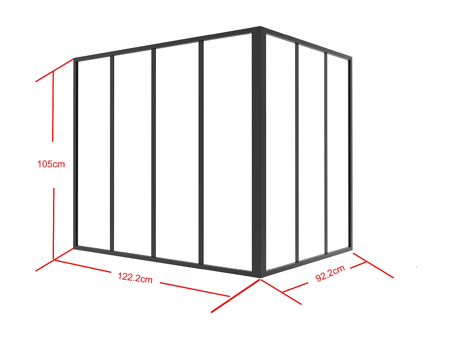 Glaswand Ecklösung - 120 x 90 x 105 cm - thermolackiertes Aluminium - Schwarz - BAYVIEW