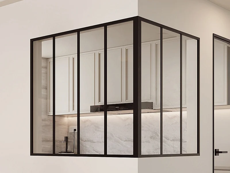 Vetrata angolare L120 x L90 x H105 in Alluminio termolaccato Nero Stile atelier - BAYVIEW