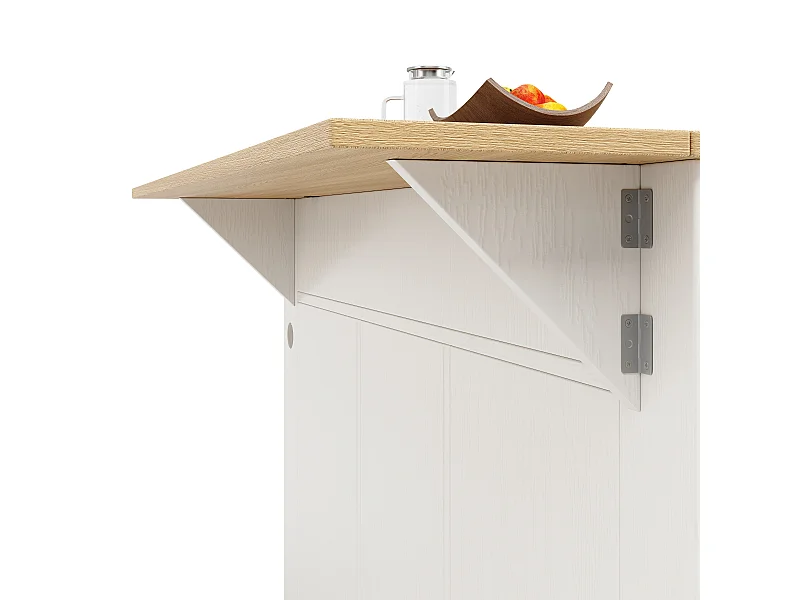 Ilot central de cuisine - chariot à roulette avec prises - avec plan extensible - 2 portes 2 tiroirs et 2 compartiments - Blanc