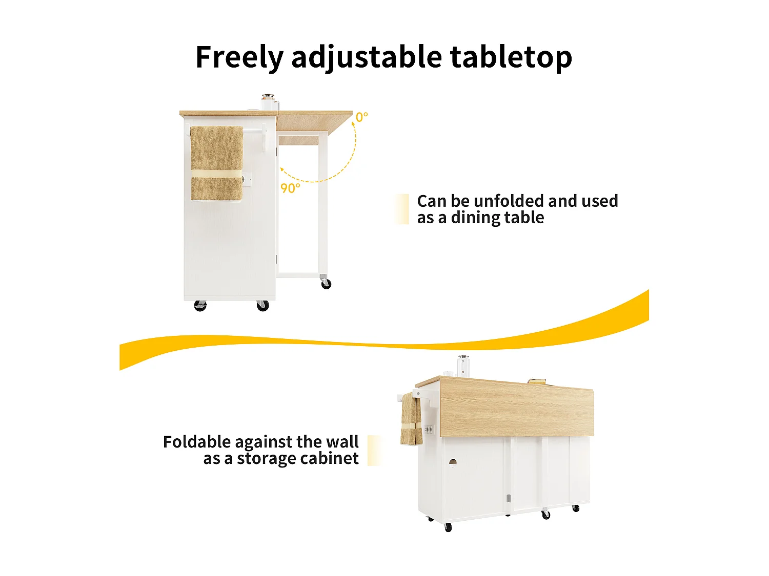 Isola centrale da cucina - carrello con ruote e prese - con piano estensibile - 2 porte 2 cassetti e portabottiglie - Bianco