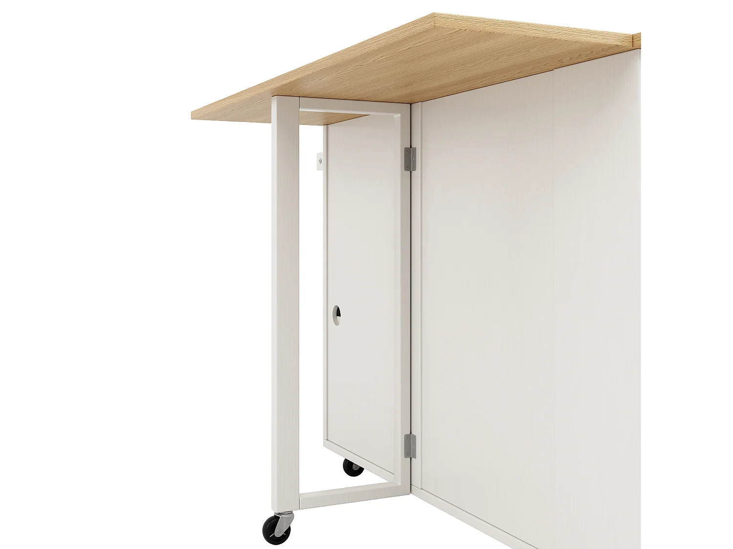 Isola centrale da cucina - carrello con ruote e prese - con piano estensibile - 2 porte 2 cassetti e portabottiglie - Bianco