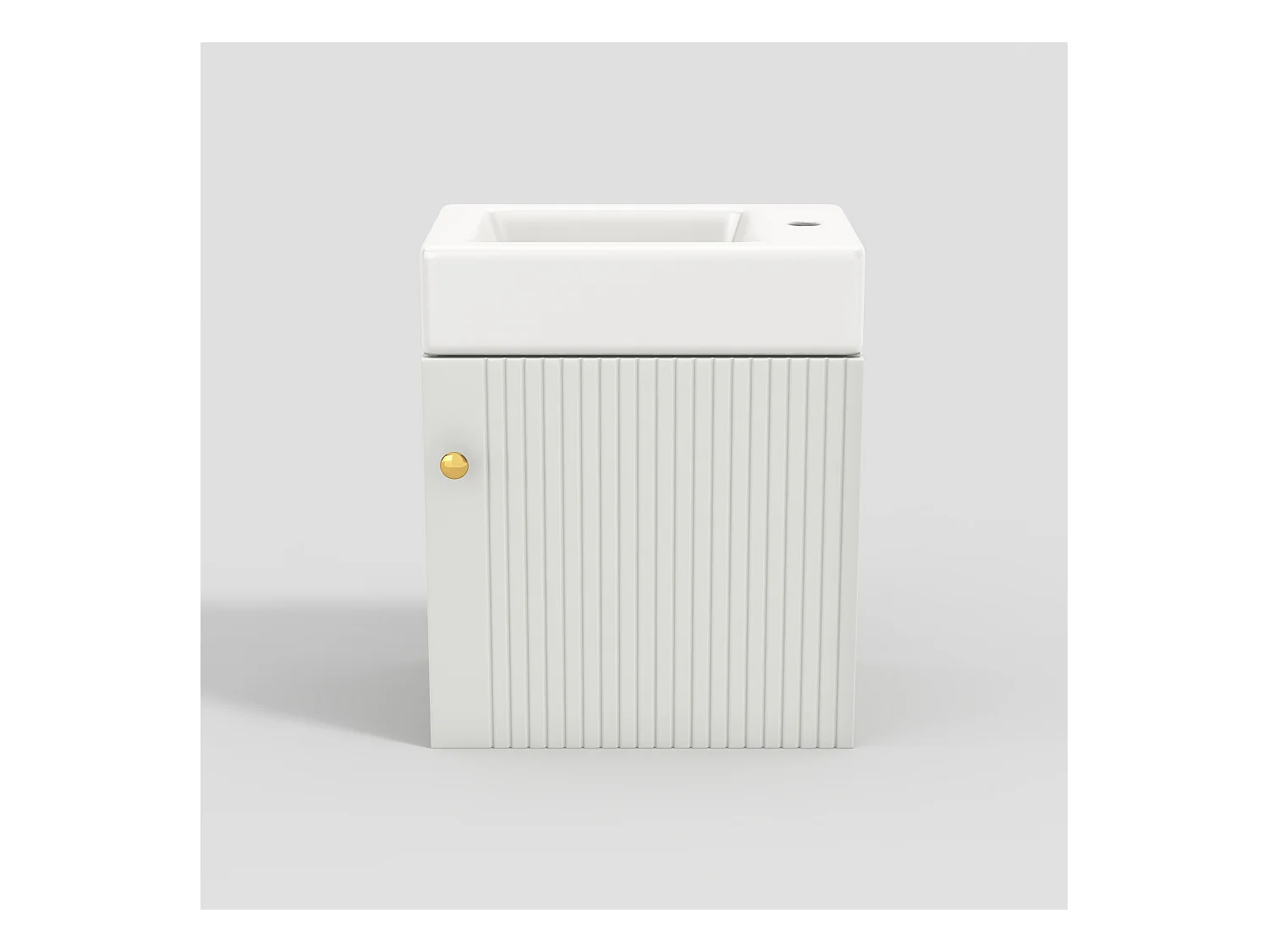 Meuble de salle de bain suspendu strié avec vasque carreé - 46 cm - Blanc(robinet non inclus)
