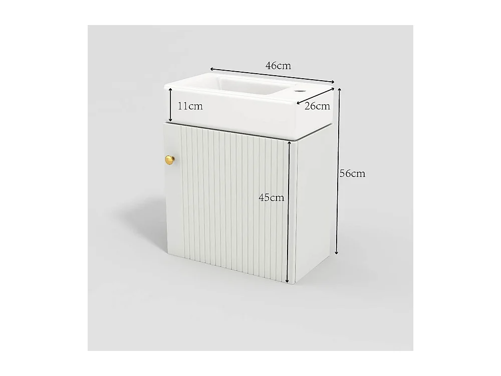 Meuble de salle de bain suspendu strié avec vasque carreé - 46 cm - Blanc(robinet non inclus)