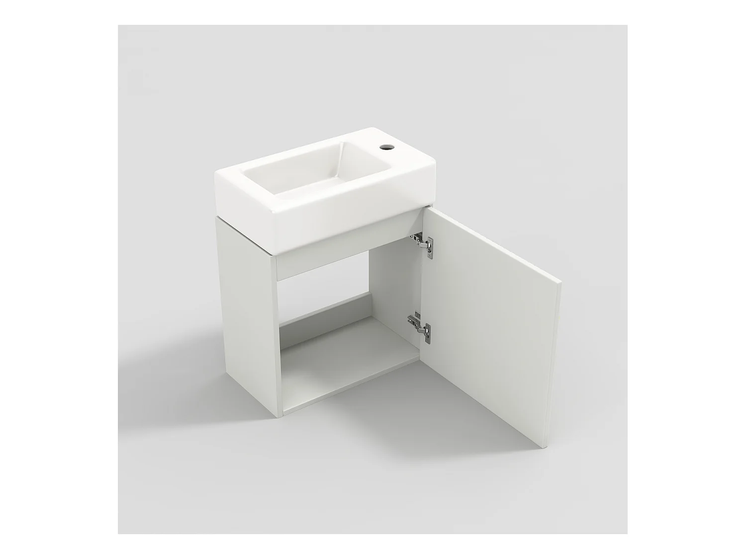 Meuble de salle de bain suspendu strié avec vasque carreé - 46 cm - Blanc(robinet non inclus)