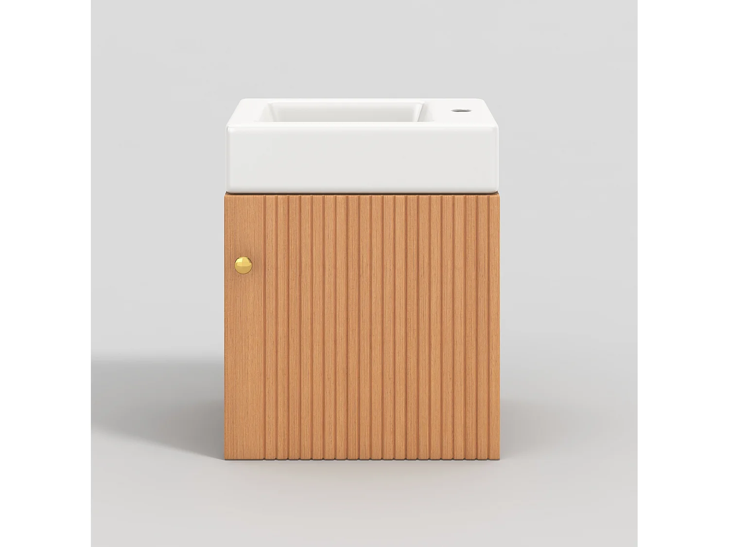 Meuble de salle de bain suspendu strié avec vasque carreé - 46 cm - Naturel(robinet non inclus)