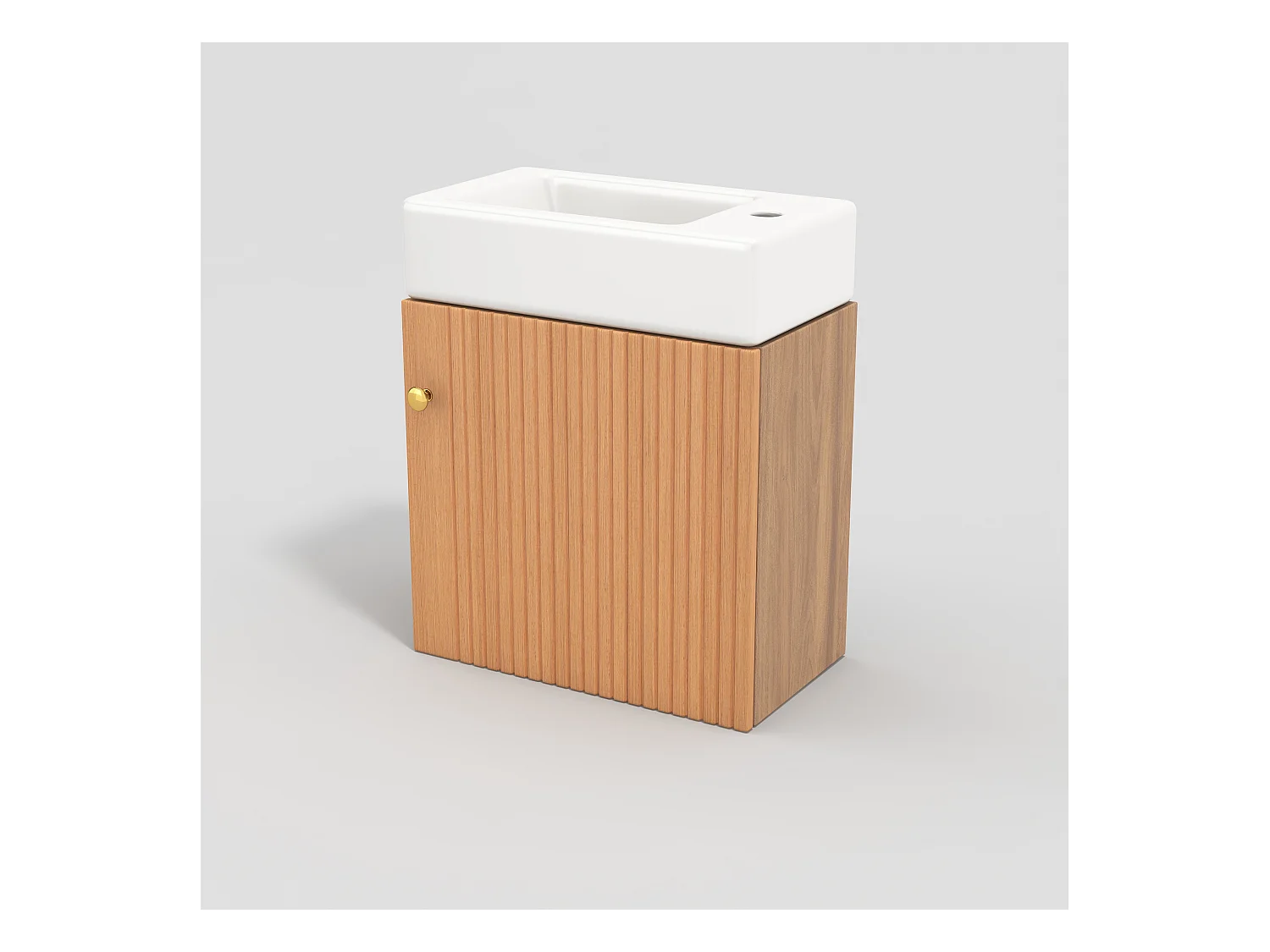 Meuble de salle de bain suspendu strié avec vasque carreé - 46 cm - Naturel(robinet non inclus)