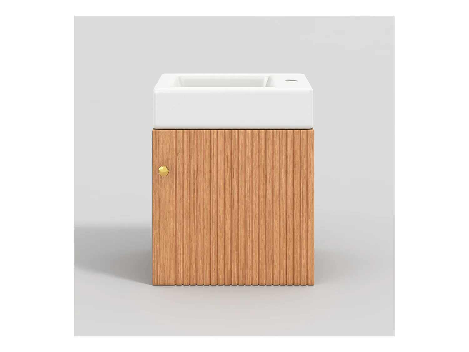 Meuble de salle de bain suspendu strié avec vasque carreé - 46 cm - Naturel(robinet non inclus)