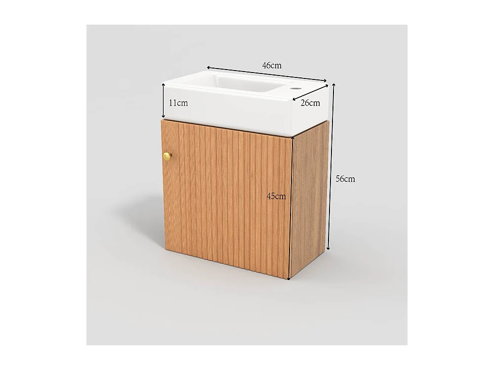 Meuble de salle de bain suspendu strié avec vasque carreé - 46 cm - Naturel(robinet non inclus)