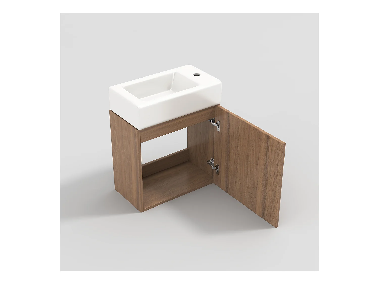 Meuble de salle de bain suspendu strié avec vasque carreé - 46 cm - Naturel(robinet non inclus)