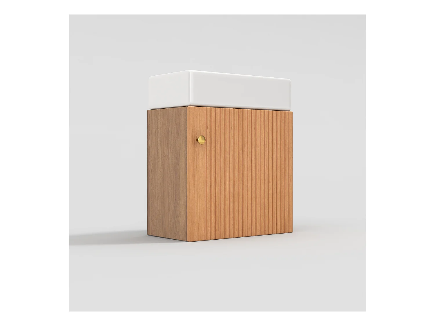 Meuble de salle de bain suspendu strié avec vasque carreé - 46 cm - Naturel(robinet non inclus)