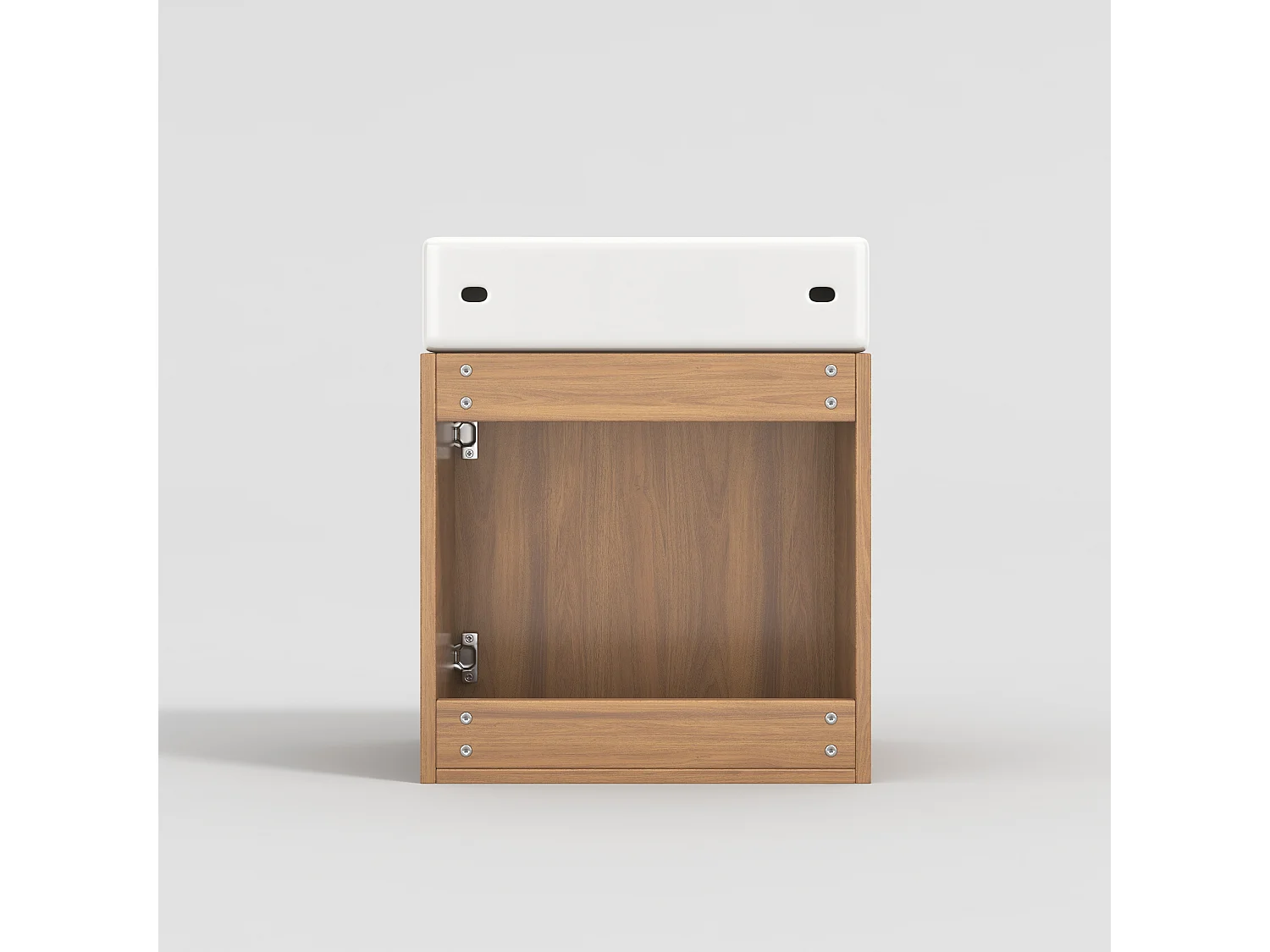 Meuble de salle de bain suspendu strié avec vasque carreé - 46 cm - Naturel(robinet non inclus)