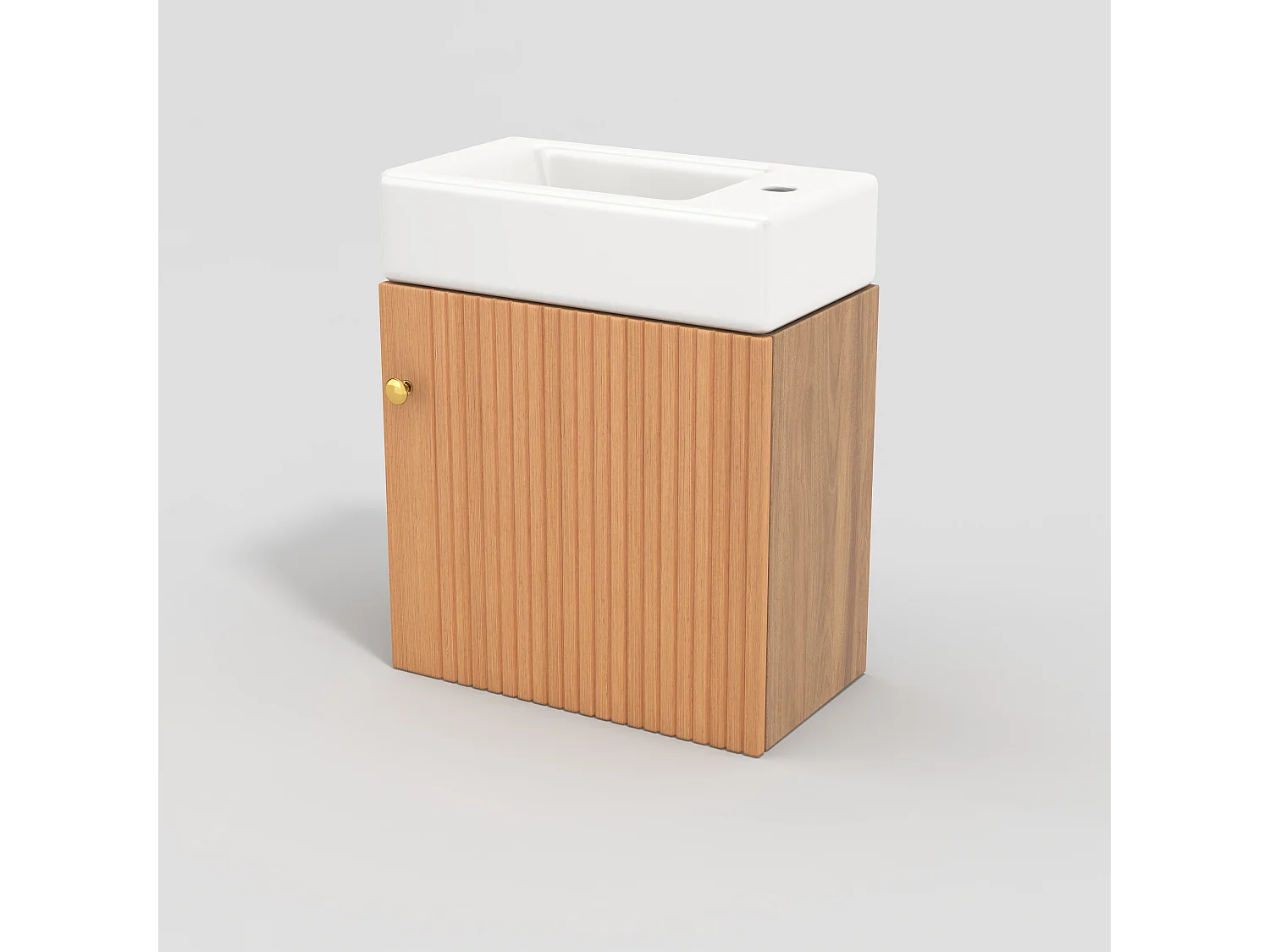 Meuble de salle de bain suspendu strié avec vasque carreé - 46 cm - Naturel(robinet non inclus)