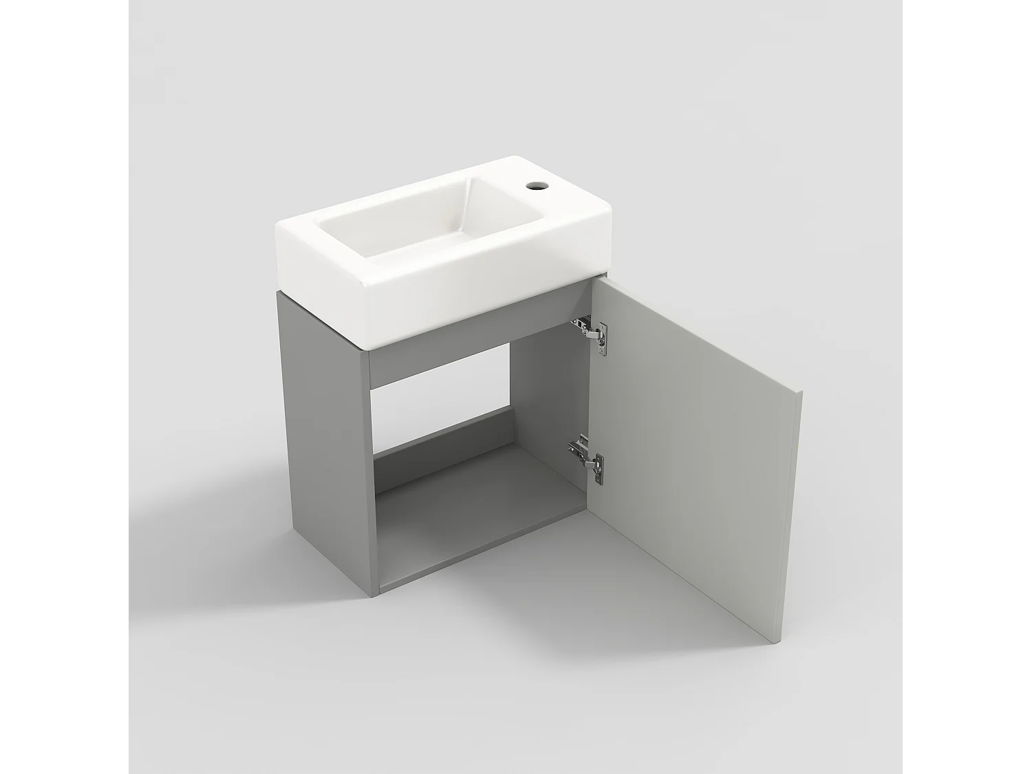 Wisząca szafka łazienkowa z rowkowanym frontem z kwadratową umywalką - 46 cm - Szary (bateria nie wchodzi w skład zestawu)