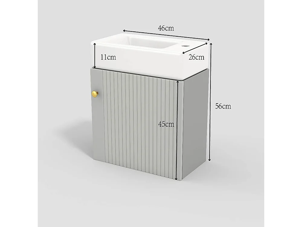 Gestreept hangend badkamermeubel met vierkante wastafel - 46 cm - Grijs (kraan niet inbegrepen)