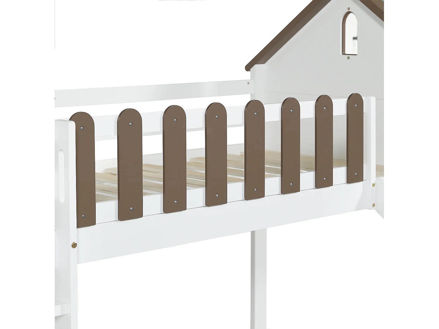 Łóżko mezzanine 90x200 cm z drabiną i zjeżdżalnią - z drewna sosnowego i MDF - Białe i Brązowe