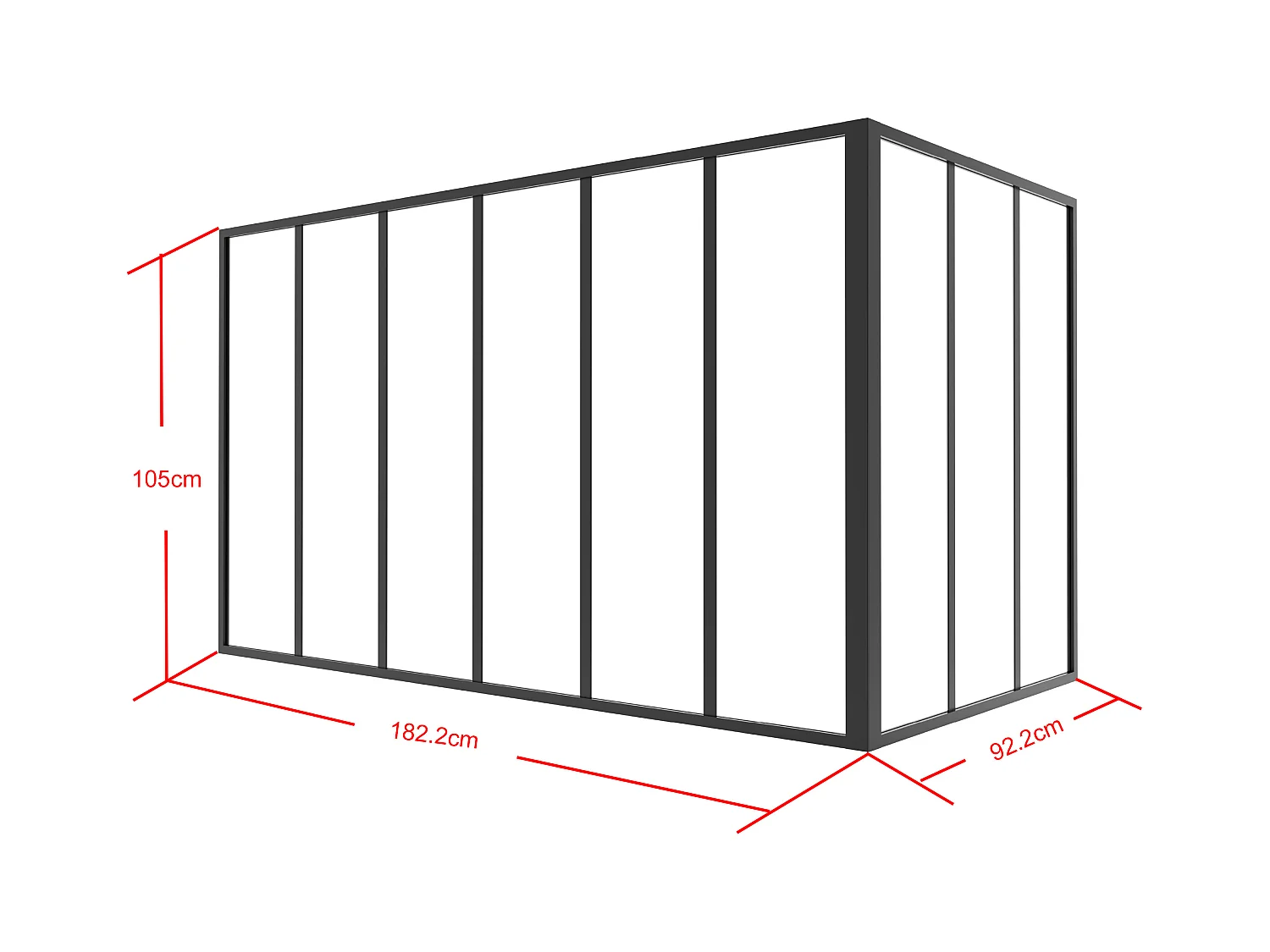 Verrière d'angle d'atelier en aluminium thermolaqué - L180 x L90 x H105 - Noir - BAYVIEW