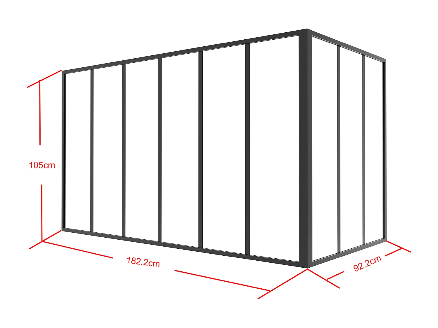 Hjørneværkstedsvindue i pulverlakeret aluminium - L180 x L90 x H105 - Sort - BAYVIEW