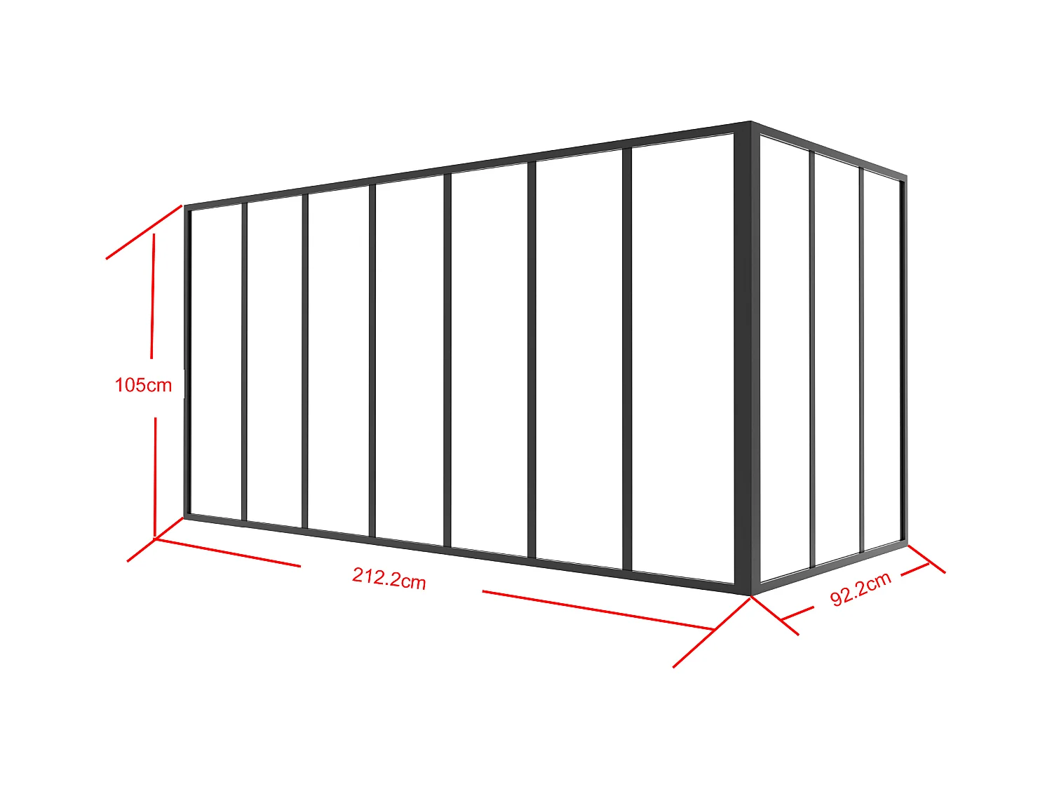 Hjørne-skyllevindue i termocoatet aluminium - L210 x L90 x H105 - Sort - BAYVIEW
