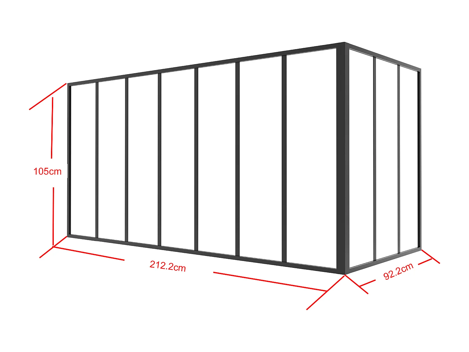 Hjørne-vindusvegger i pulverlakkert aluminium - L210 x L90 x H105 - Svart - BAYVIEW