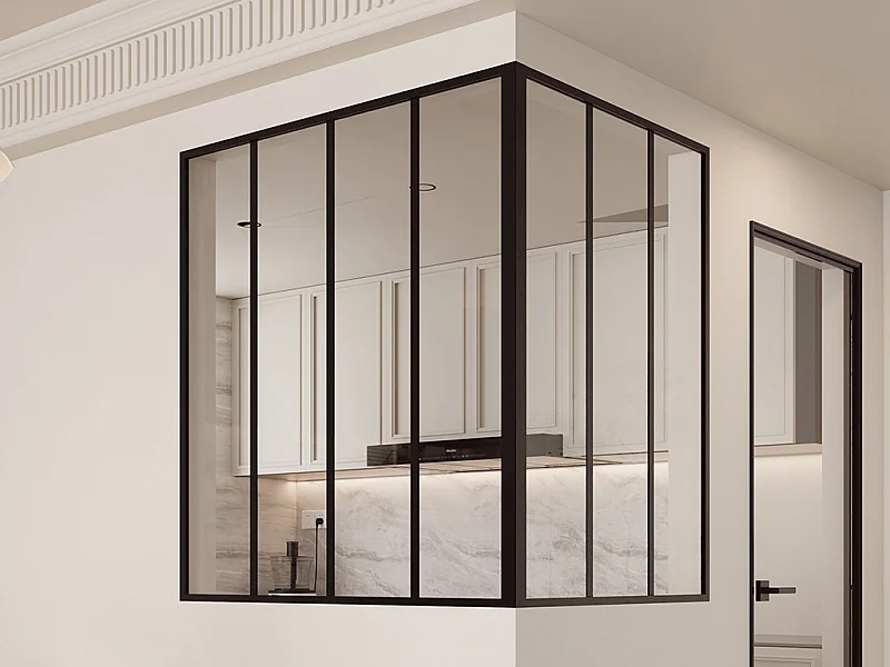 Vetrata angolare L120 x L90 x H130 in Alluminio termolaccato Nero  Stile atelier - BAYVIEW