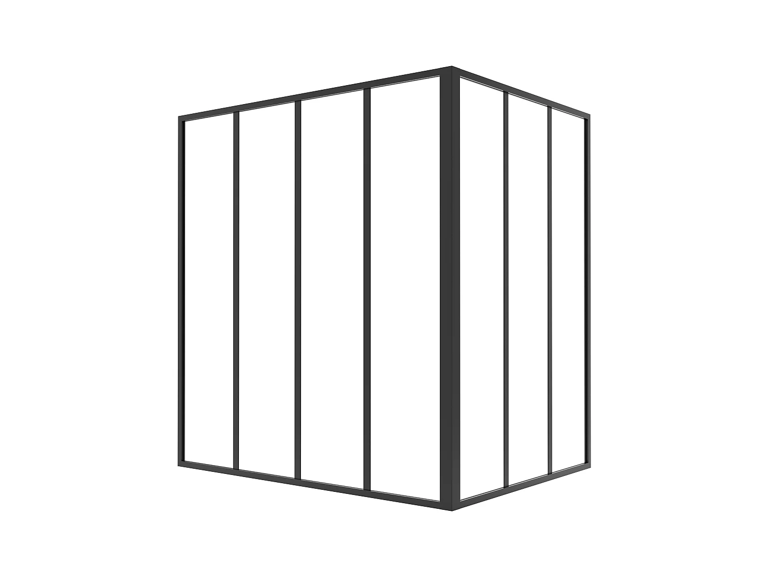 Przeszklona ścianka narożna industrialna z aluminium malowanego proszkowo - szer. 120 x szer. 90 x wys. 130 - Czarny - BAYVIEW