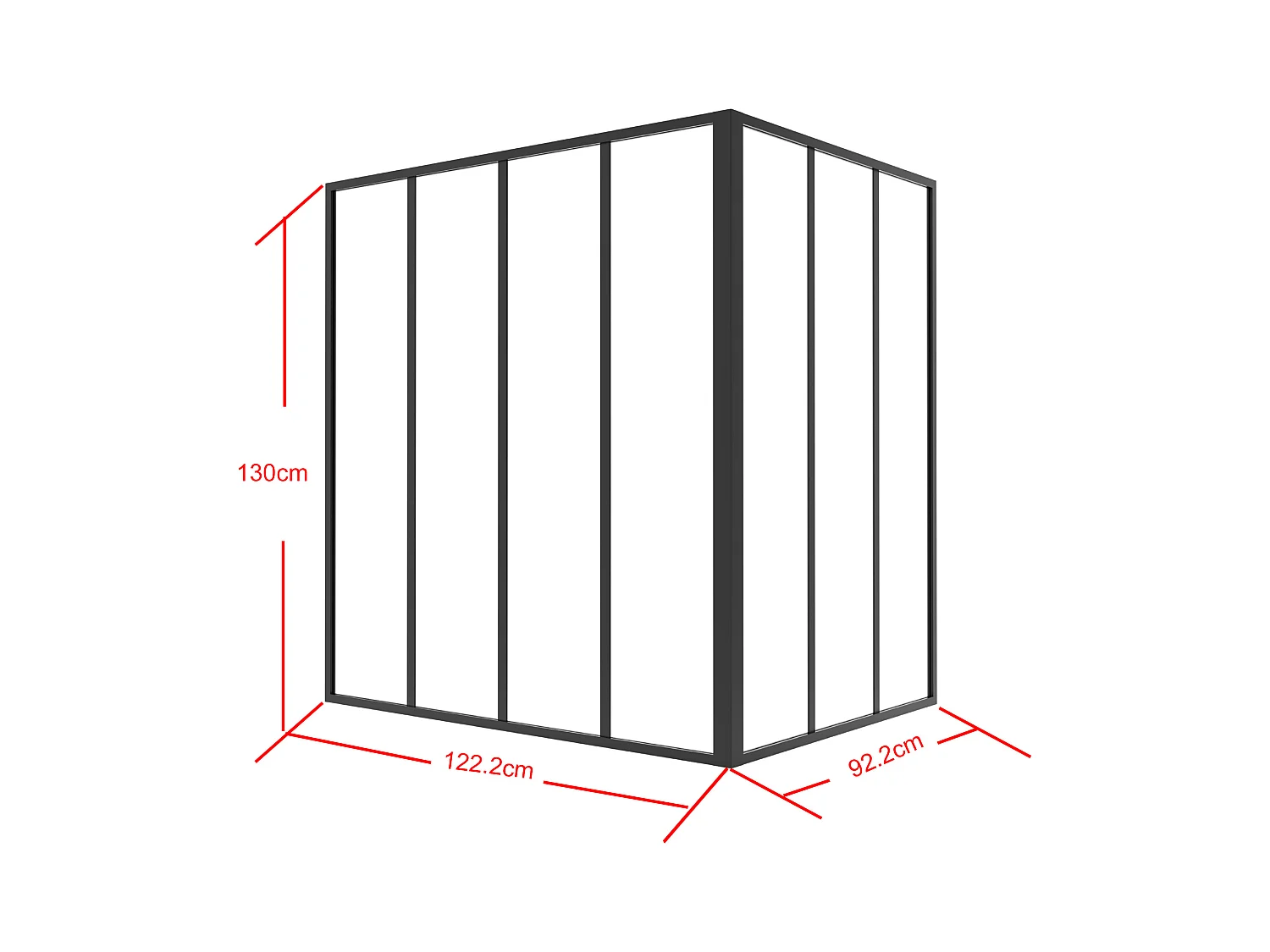 Przeszklona ścianka narożna industrialna z aluminium malowanego proszkowo - szer. 120 x szer. 90 x wys. 130 - Czarny - BAYVIEW