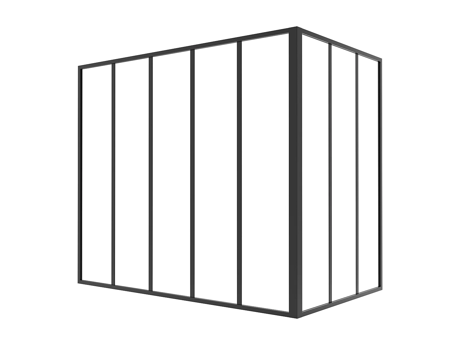 Glaswand Ecklösung - 150 x 90 x 130 cm - thermolackiertes Aluminium - Schwarz - BAYVIEW