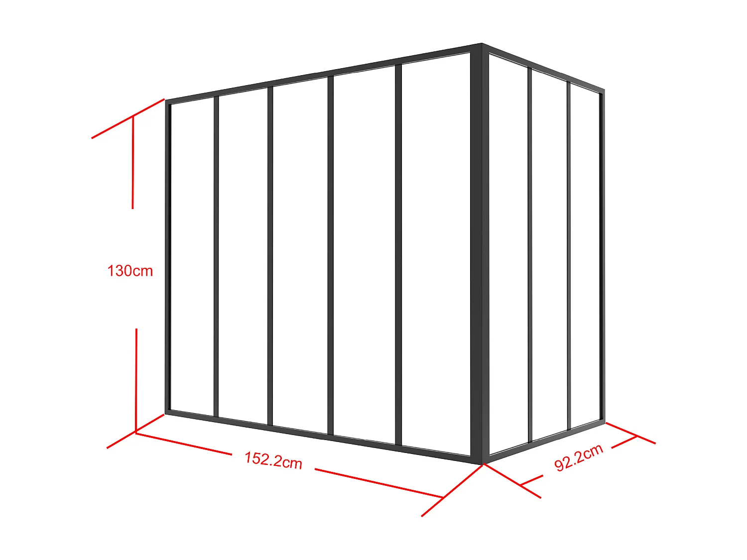 Glaswand Ecklösung - 150 x 90 x 130 cm - thermolackiertes Aluminium - Schwarz - BAYVIEW