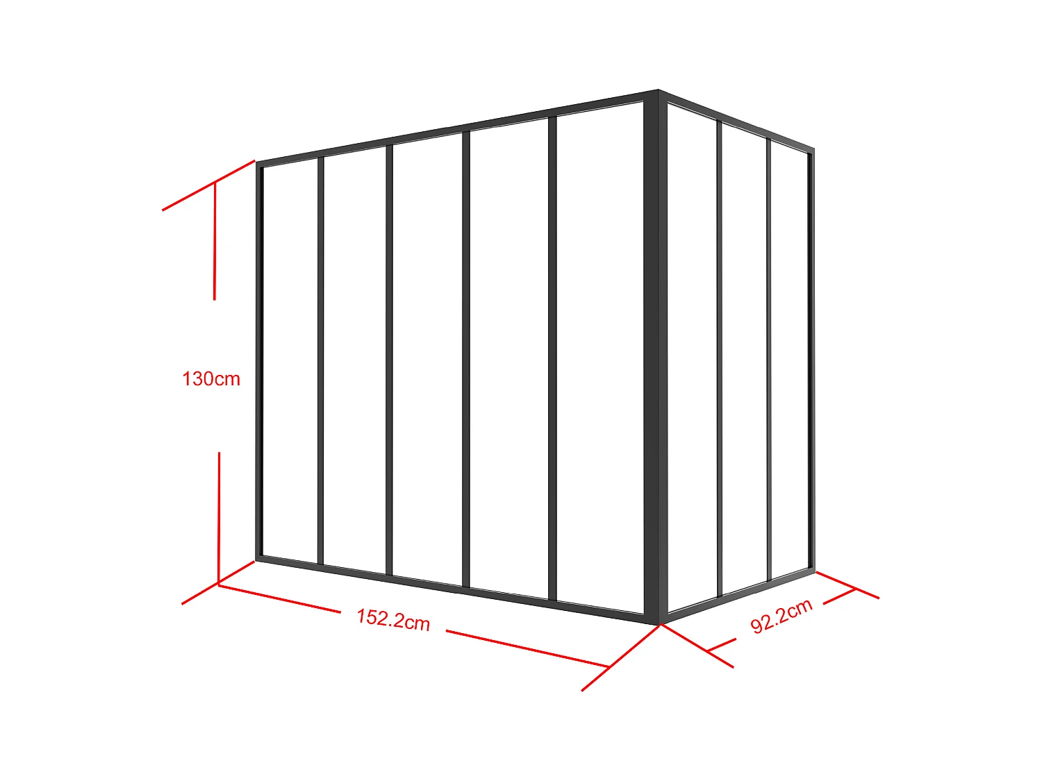 Aluminiumsvinkel-værkstedsvindue med pulverlakering - L150 x L90 x H130 - Sort - BAYVIEW