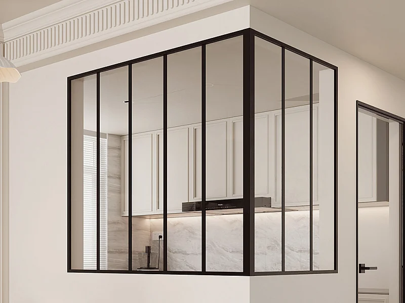 Vetrata angolare L150 x L90 x H130 in Alluminio termolaccato Nero  Stile atelier - BAYVIEW