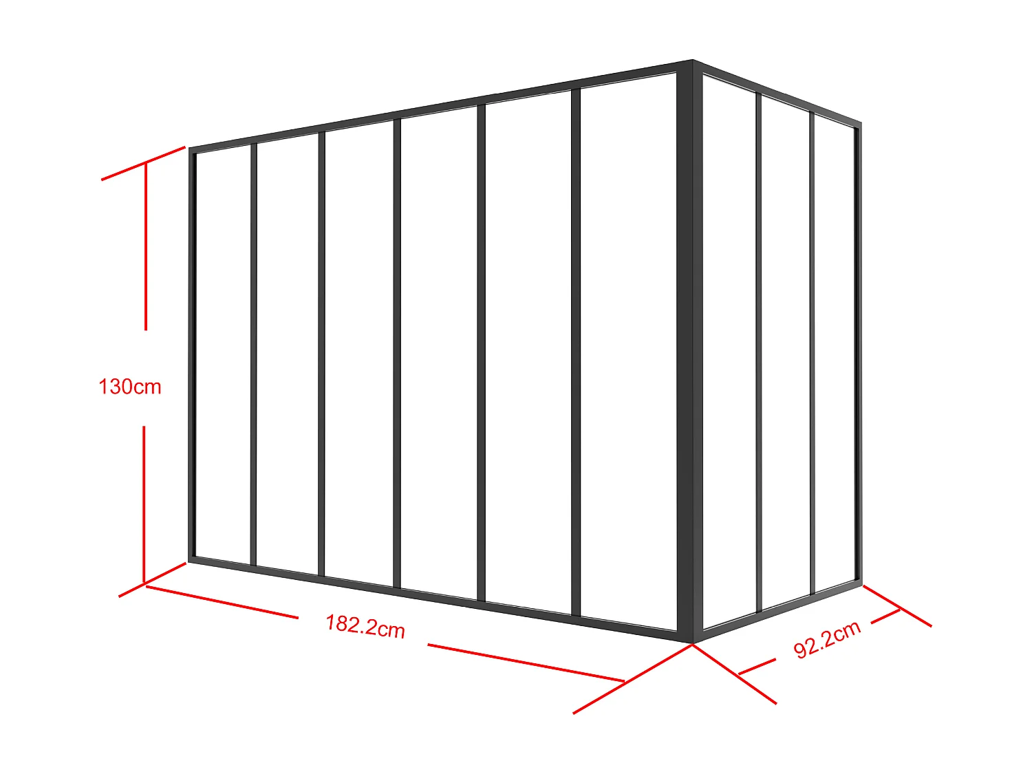 Vinkelformet skillevæg i termocoatet aluminium - L180 x L90 x H130 - Sort - BAYVIEW