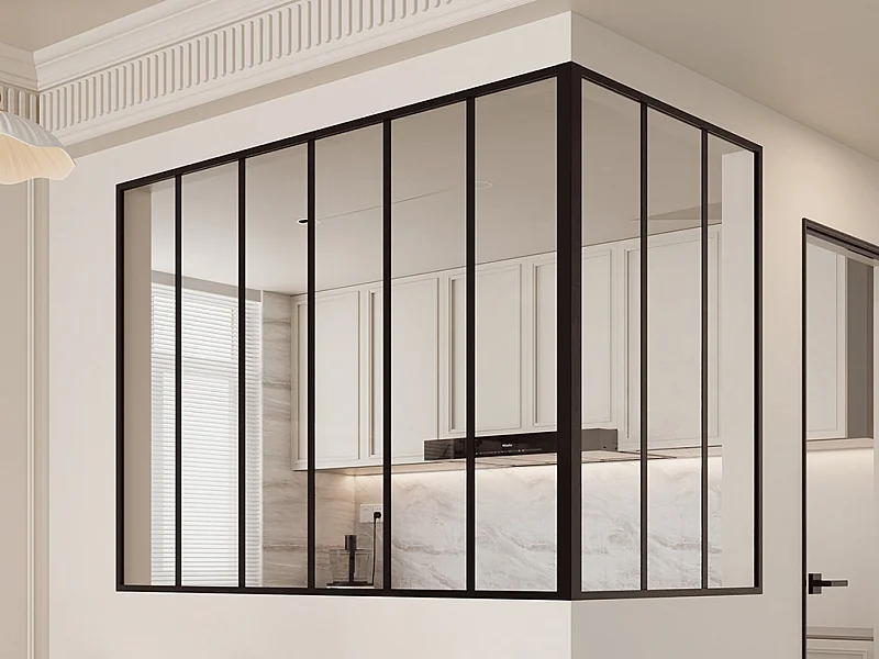 Verrière d'angle d'atelier en aluminium thermolaqué - L180 x L90 x H130 - Noir - BAYVIEW