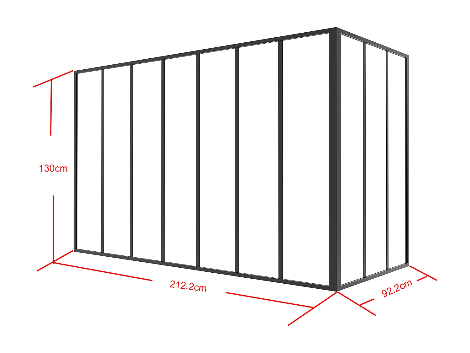 Vetrata angolare L210 x L90 x H130 in Alluminio termolaccato Nero  Stile atelier - BAYVIEW