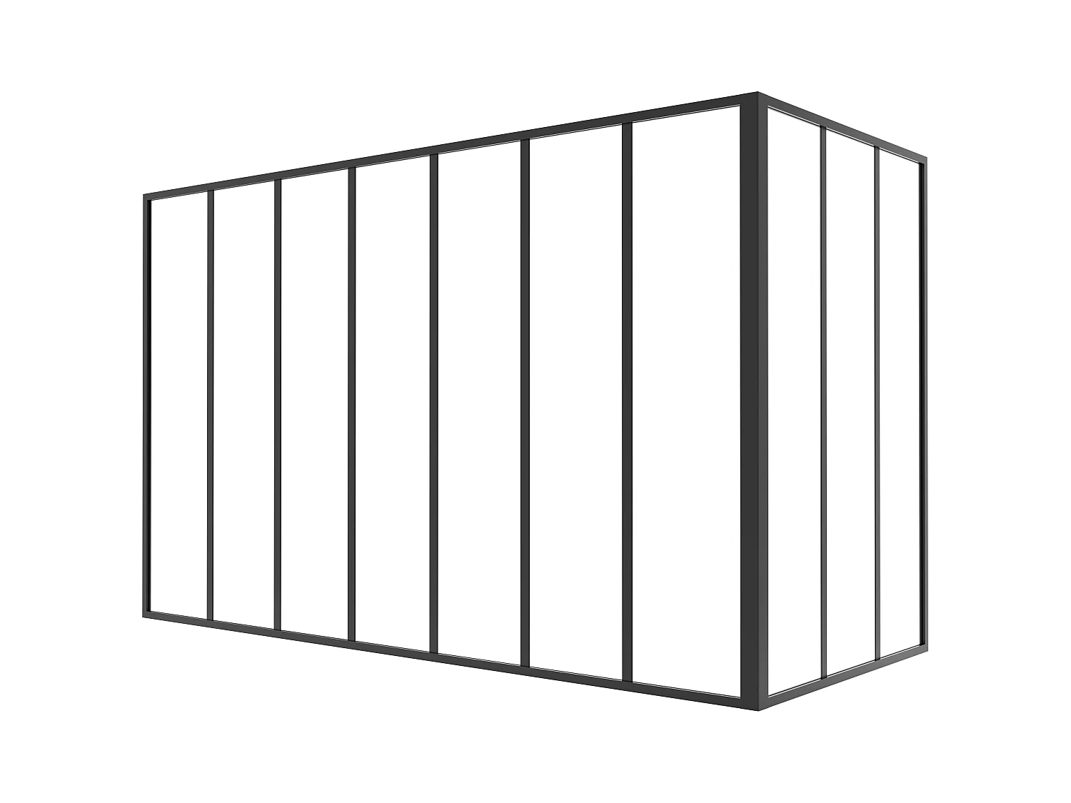 Hjørneindrammet værkstedsvindue i pulverlakeret aluminium - L210 x B90 x H130 - Sort - BAYVIEW