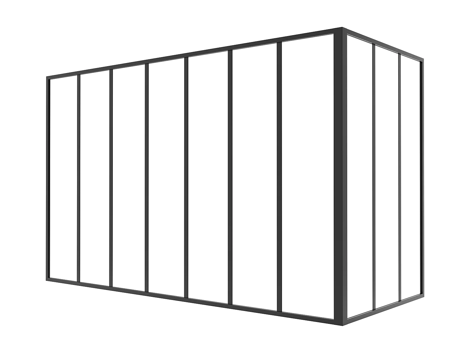 Hjørneglassvegg i pulverlakkert aluminium - L210 x L90 x H130 - Svart - BAYVIEW