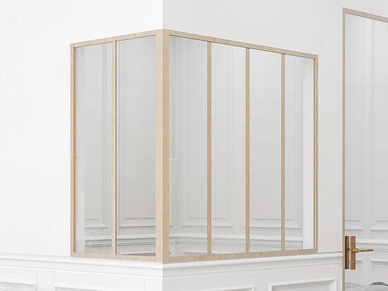 Glaswand Ecklösung - 120 x 60 x 105 cm - thermolackiertes Aluminium - Holzfarben hell - BAYVIEW