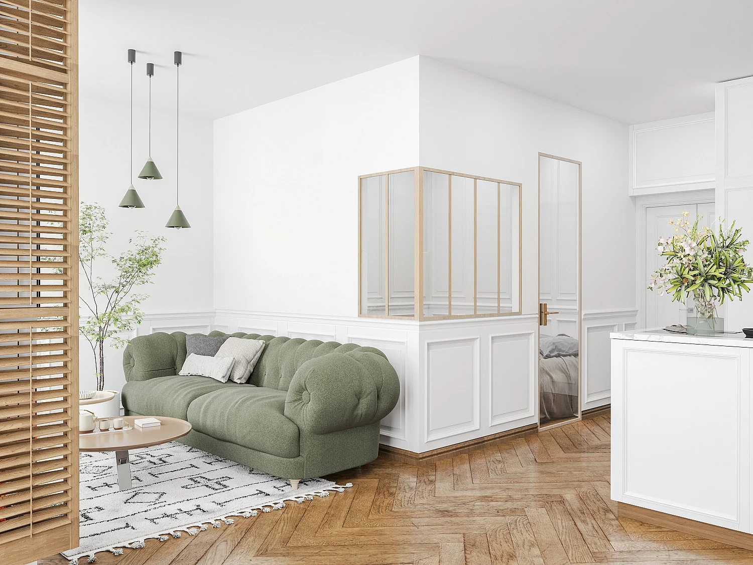 Hörnmonterverk-glaskombination av glasmontage av termolackerad aluminium i vinkel - L120 x L60 x H105 - Ljusnaturell - BAYVIEW