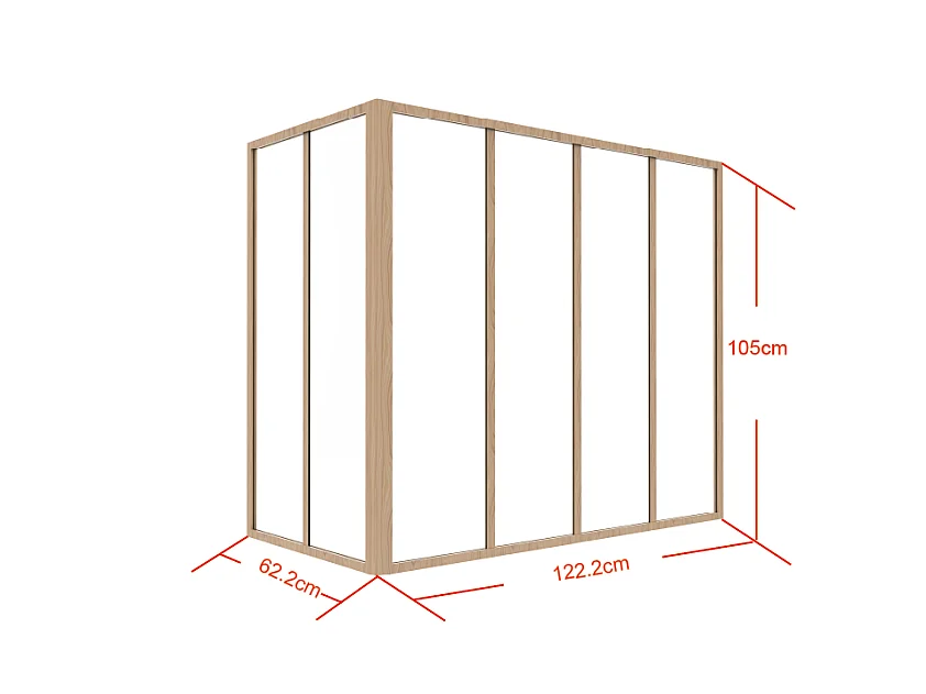 Hjørnevegg i pulverlakkert aluminium - L120 x L60 x H105 - Lys naturlig - BAYVIEW