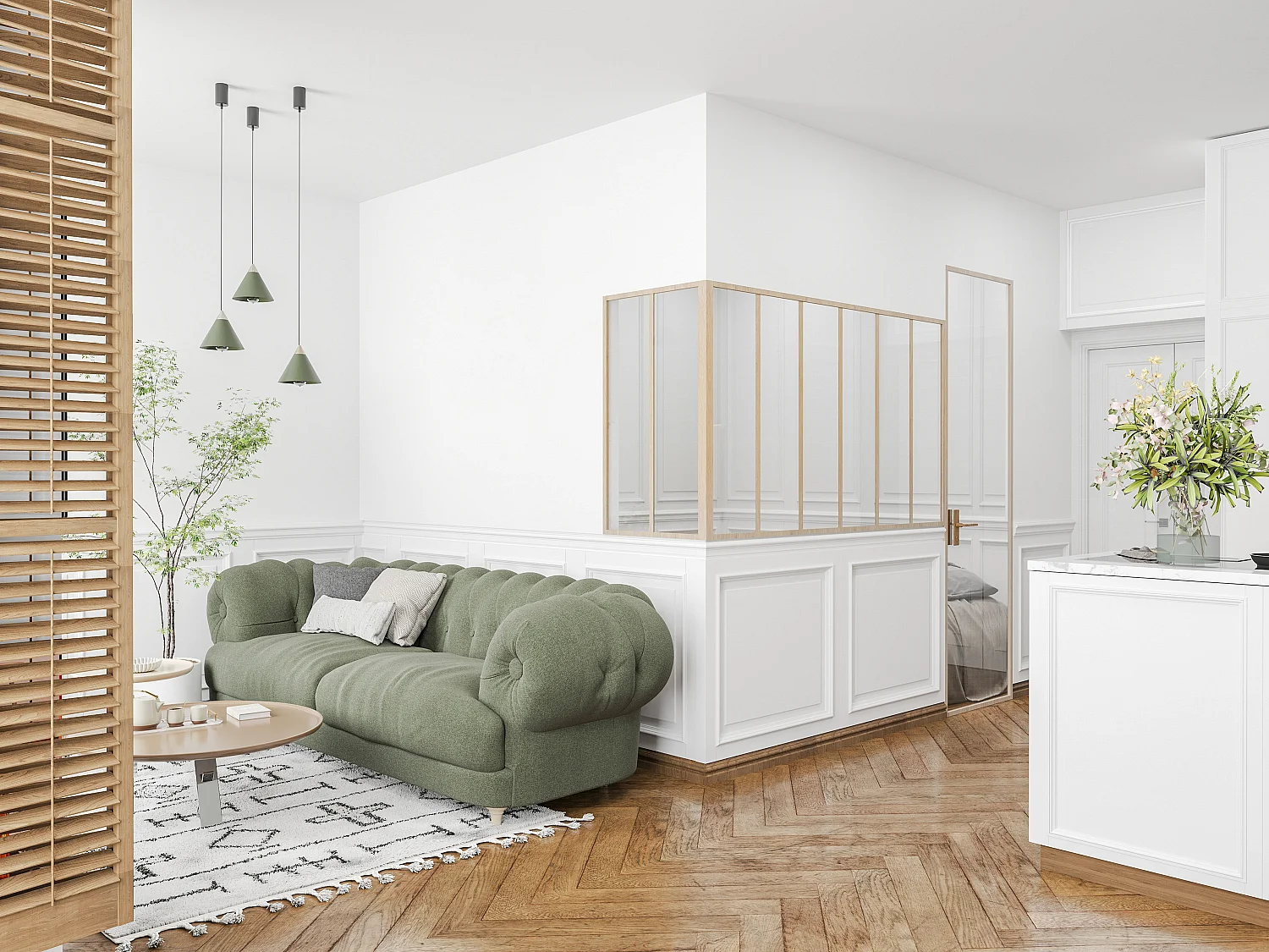 Glaswand Ecklösung - 180 x 60 x 105 cm - thermolackiertes Aluminium - Holzfarben hell - BAYVIEW